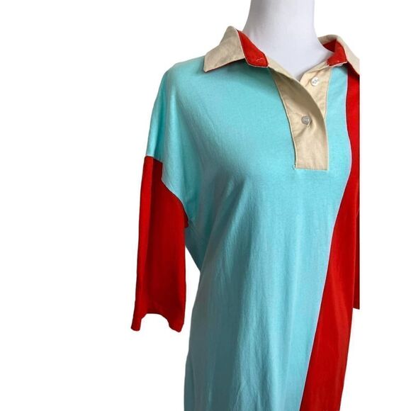 momo New York Shirt Dress Maxi Color Block Red Blue Asymmetrical Hem OS - Picture 5 of 13